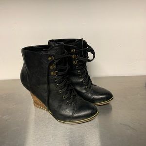 Black wedge lace up bootie